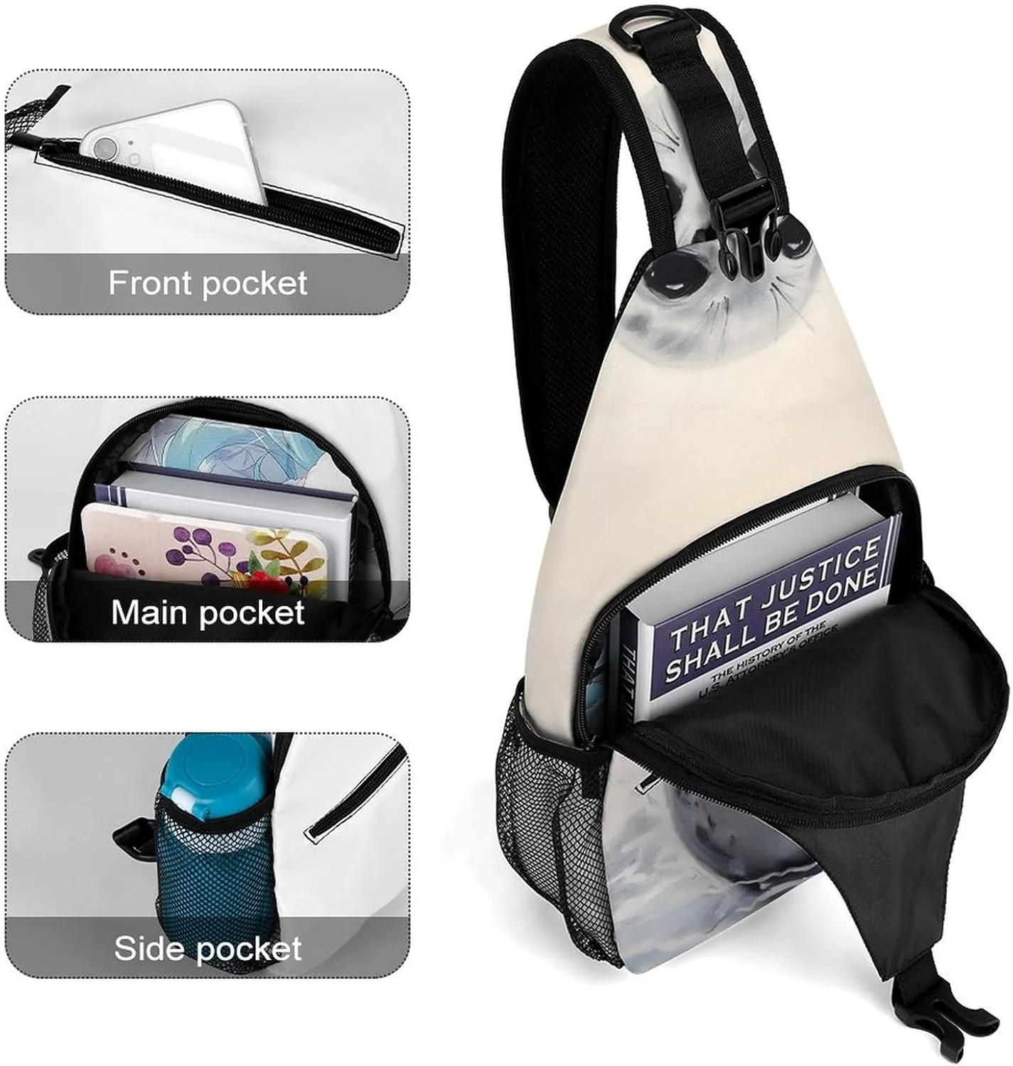 Crossbody Bag for Women Men Chest Bag Harp Seal Painting Sling Bag Crossbody Shoulder Bag Sling Backpack