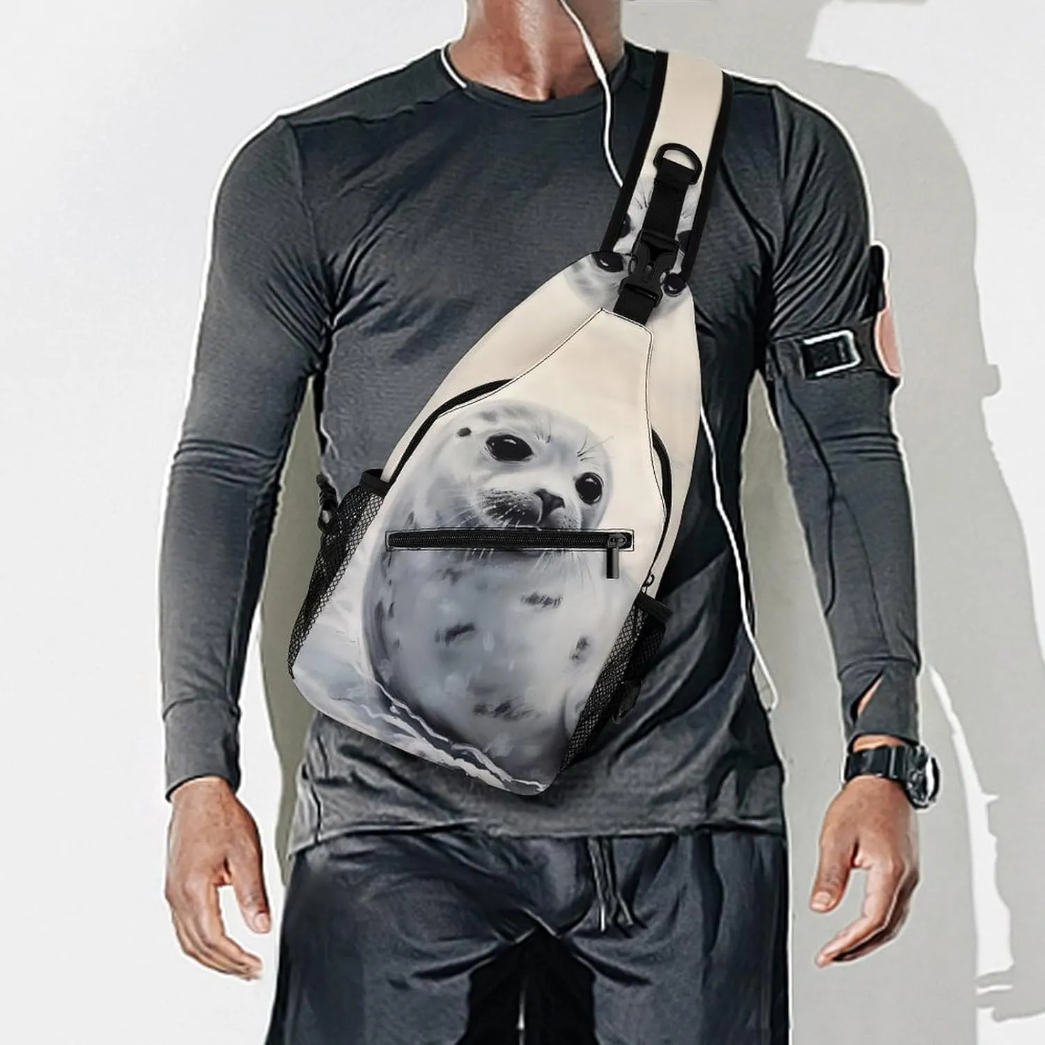 Crossbody Bag for Women Men Chest Bag Harp Seal Painting Sling Bag Crossbody Shoulder Bag Sling Backpack