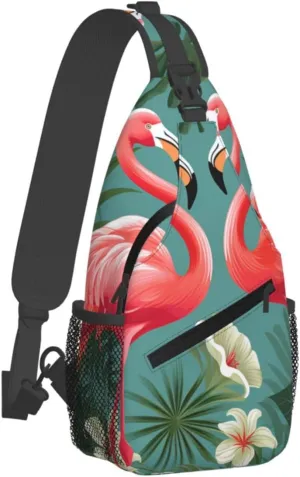 Crossbody Bag for Women Men Floral Flamingo Botany Chest Bag Crossbody Sling Bag Adjustable Shoulder Bag