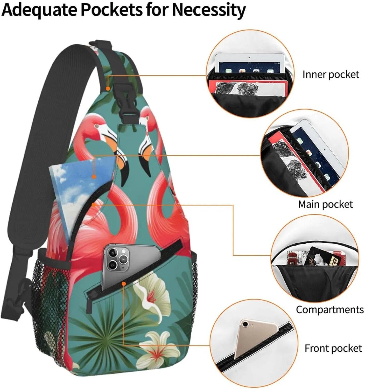 Crossbody Bag for Women Men Floral Flamingo Botany Chest Bag Crossbody Sling Bag Adjustable Shoulder Bag