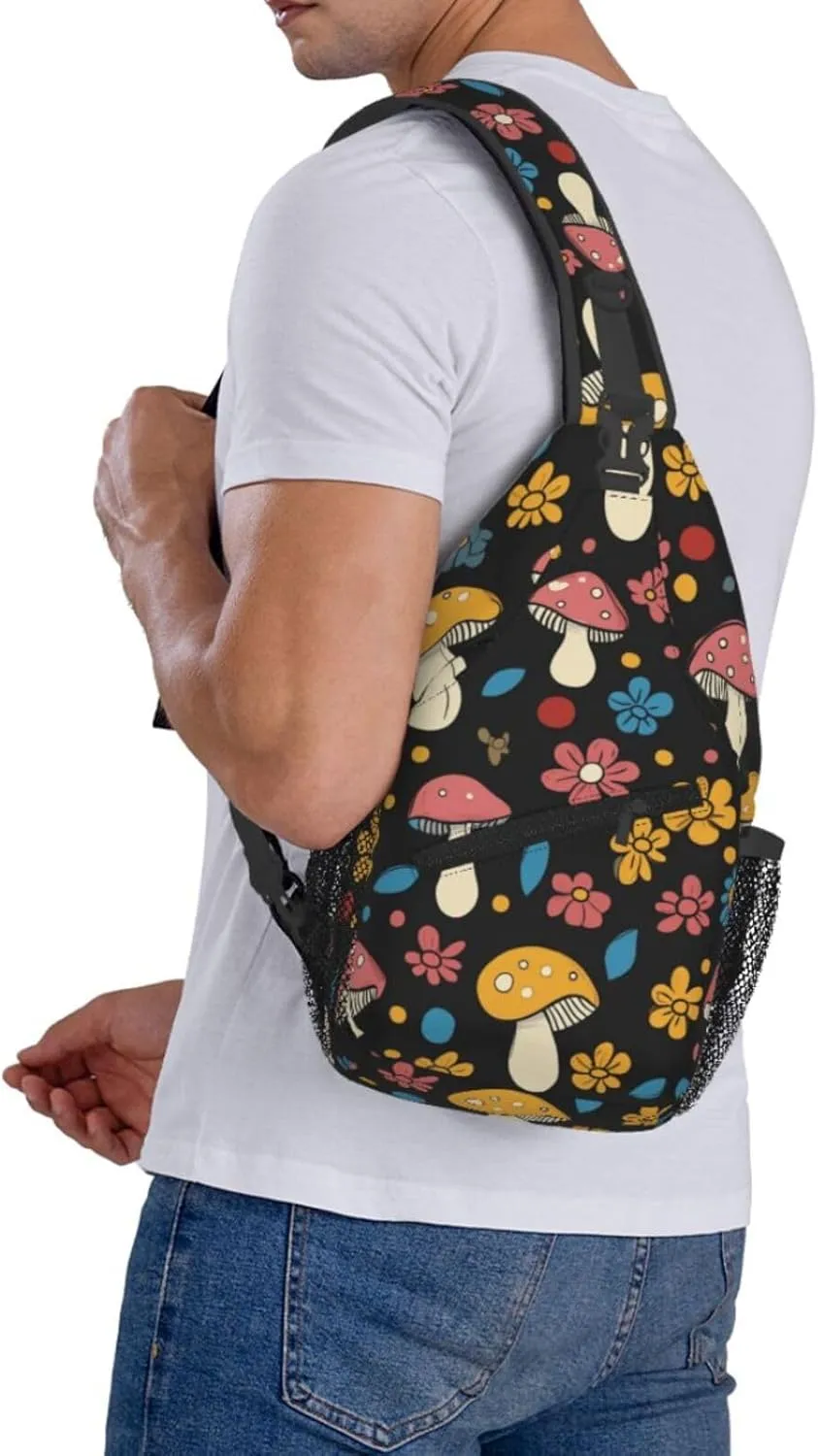 Crossbody Bags For Women Men Mushroom Flowers Sling Backpack Chest Shoulder Bag Gym Cycling Travel Hiking Daypack