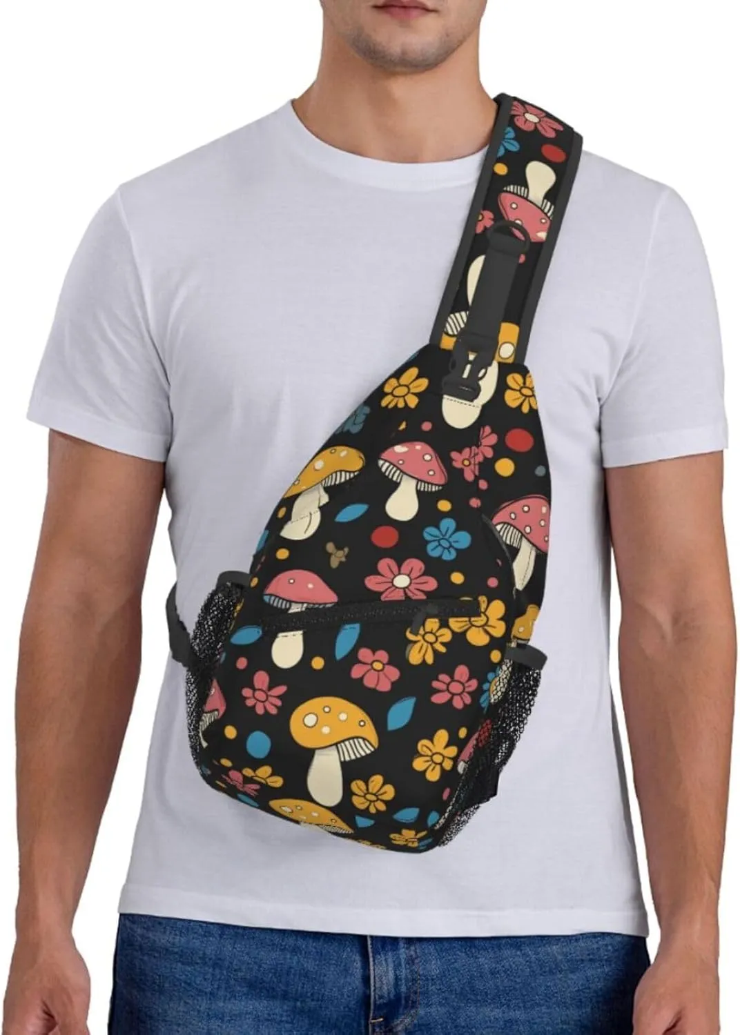 Crossbody Bags For Women Men Mushroom Flowers Sling Backpack Chest Shoulder Bag Gym Cycling Travel Hiking Daypack
