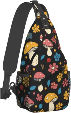 Crossbody Bags For Women Men Mushroom Flowers Sling Backpack Chest Shoulder Bag Gym Cycling Travel Hiking Daypack
