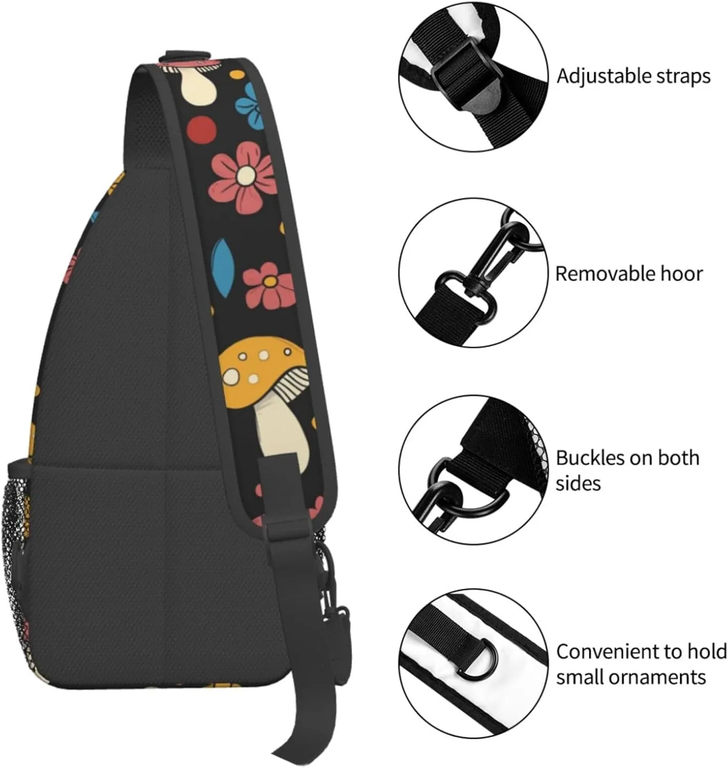 Crossbody Bags For Women Men Mushroom Flowers Sling Backpack Chest Shoulder Bag Gym Cycling Travel Hiking Daypack