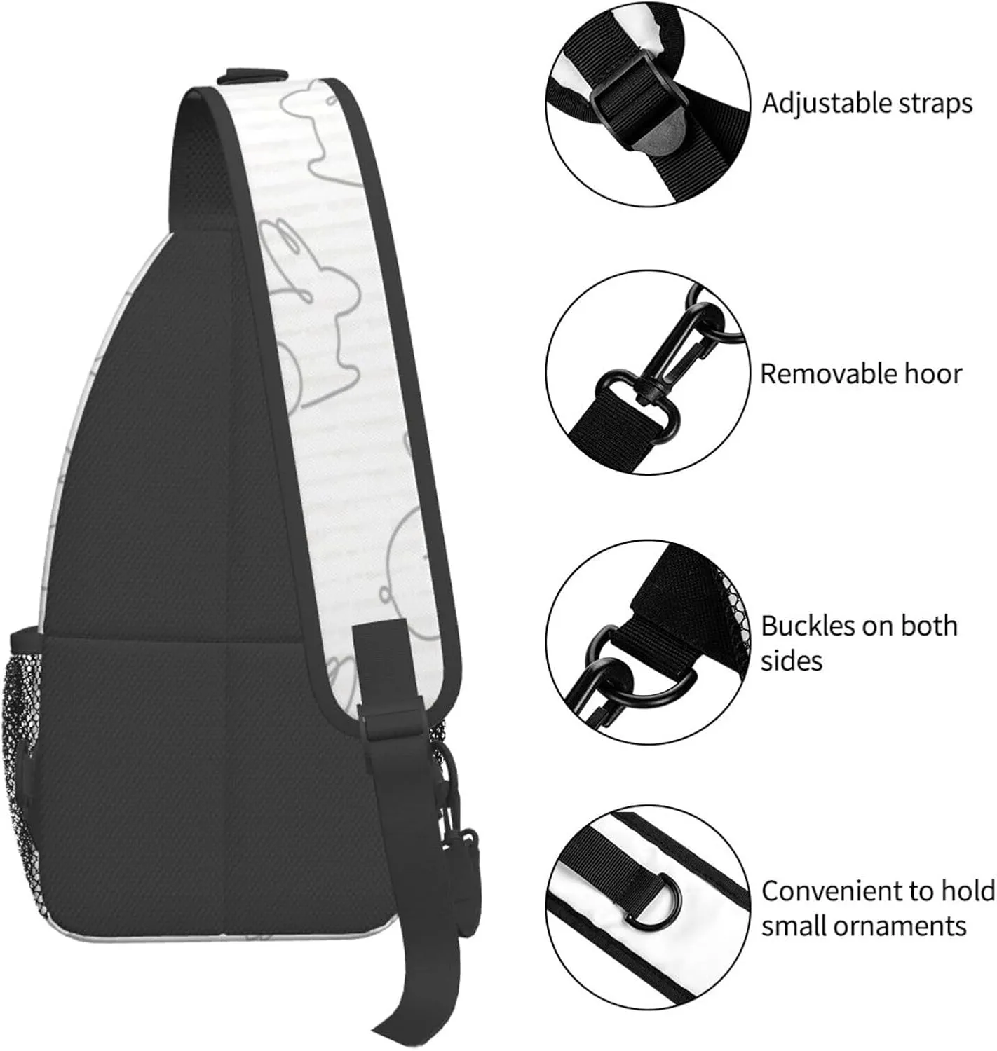 Crossbody Sling Bag for Men Women, Rabbit White Sling Backpack Shoulder Chest Bag, Anti Theft Travel Hiking Daypacks