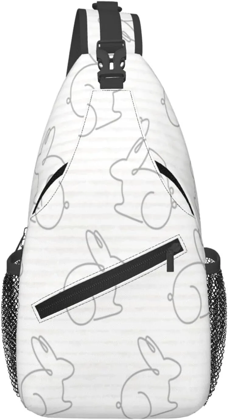 Crossbody Sling Bag for Men Women, Rabbit White Sling Backpack Shoulder Chest Bag, Anti Theft Travel Hiking Daypacks