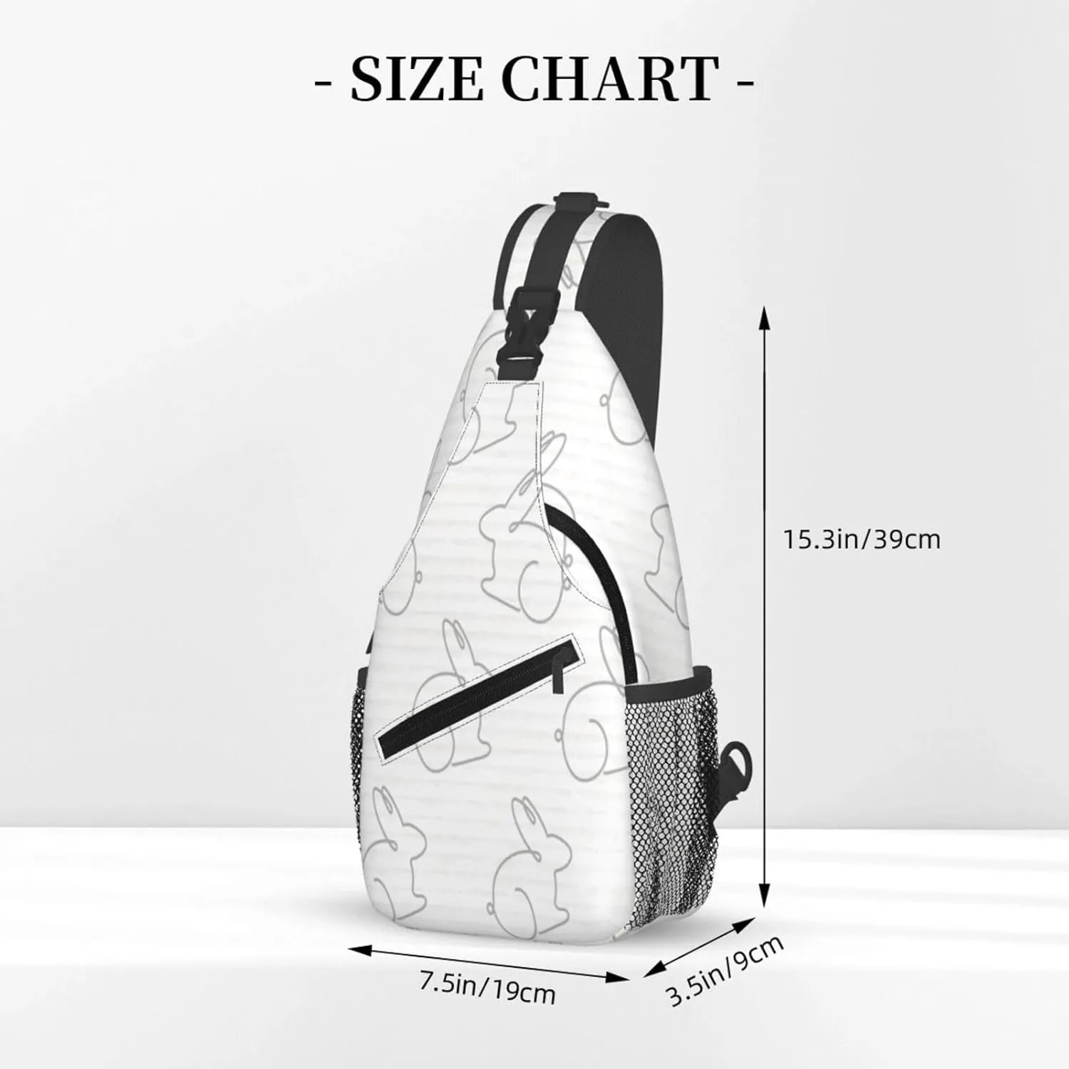 Crossbody Sling Bag for Men Women, Rabbit White Sling Backpack Shoulder Chest Bag, Anti Theft Travel Hiking Daypacks