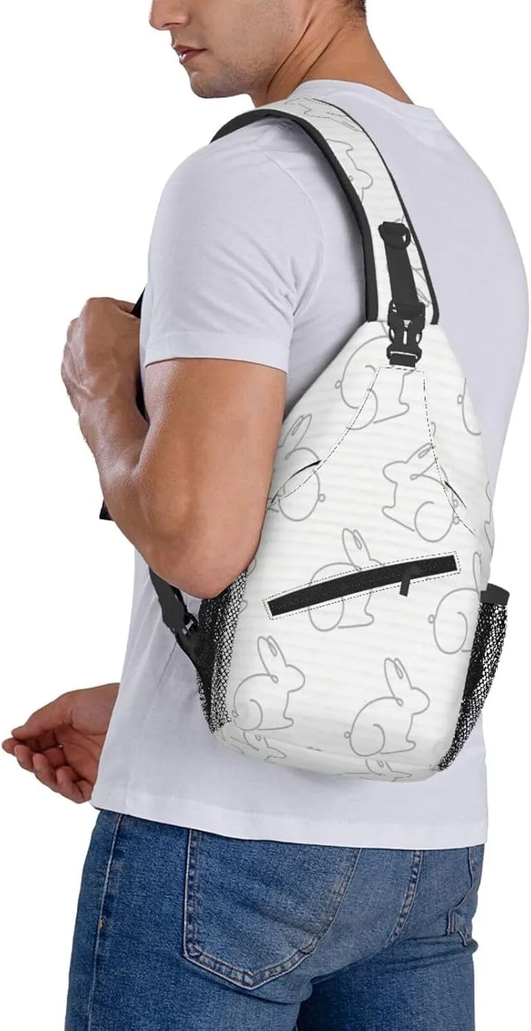 Crossbody Sling Bag for Men Women, Rabbit White Sling Backpack Shoulder Chest Bag, Anti Theft Travel Hiking Daypacks