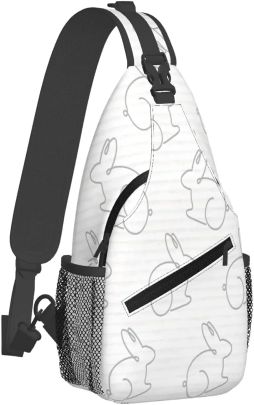 Crossbody Sling Bag for Men Women, Rabbit White Sling Backpack Shoulder Chest Bag, Anti Theft Travel Hiking Daypacks