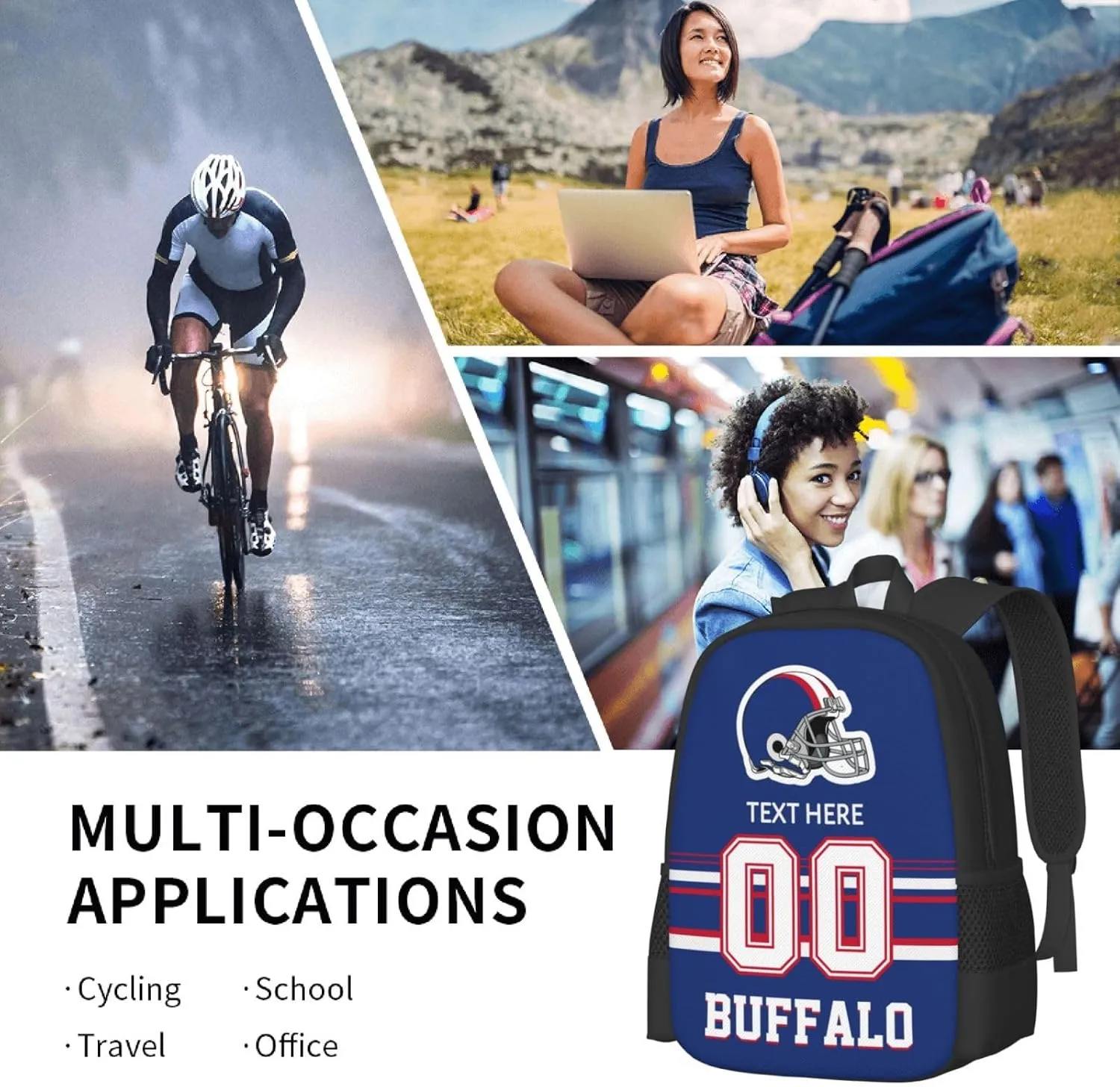 Custom Buffalo Backpack, Personalized Name and Number Backpack High Capacity Custom Football Gift for Men Women Fans
