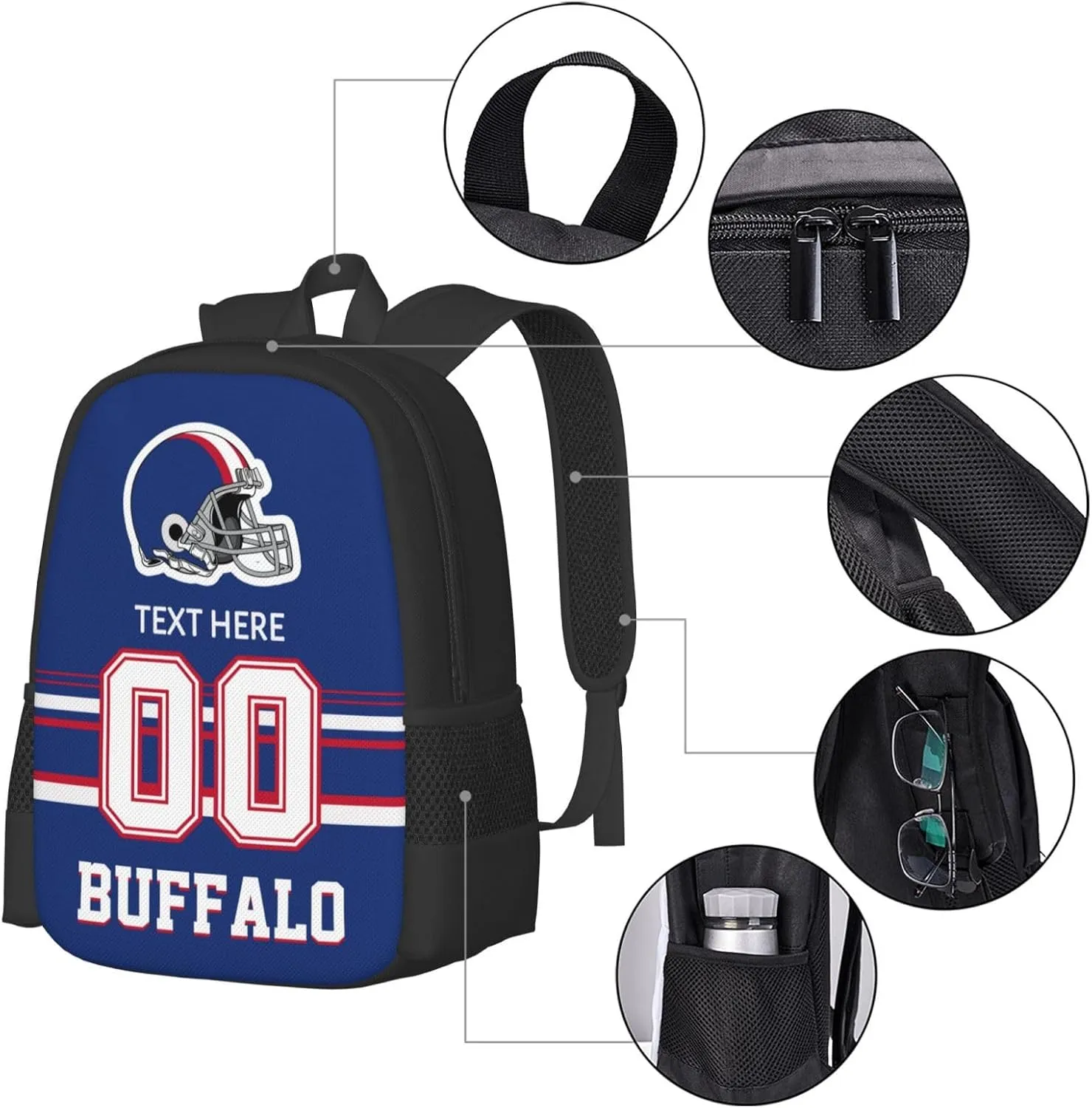 Custom Buffalo Backpack, Personalized Name and Number Backpack High Capacity Custom Football Gift for Men Women Fans