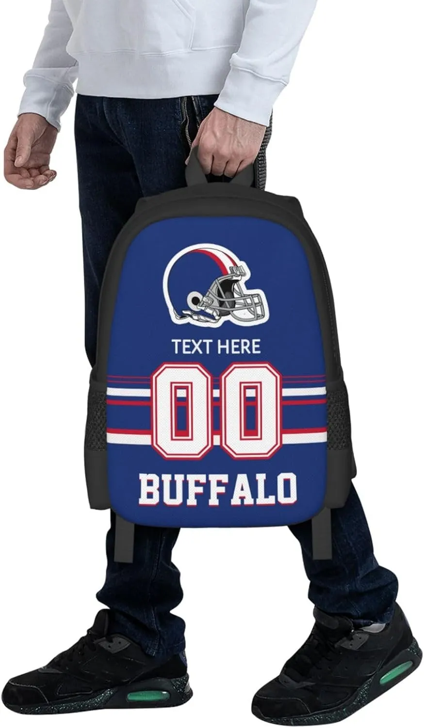 Custom Buffalo Backpack, Personalized Name and Number Backpack High Capacity Custom Football Gift for Men Women Fans