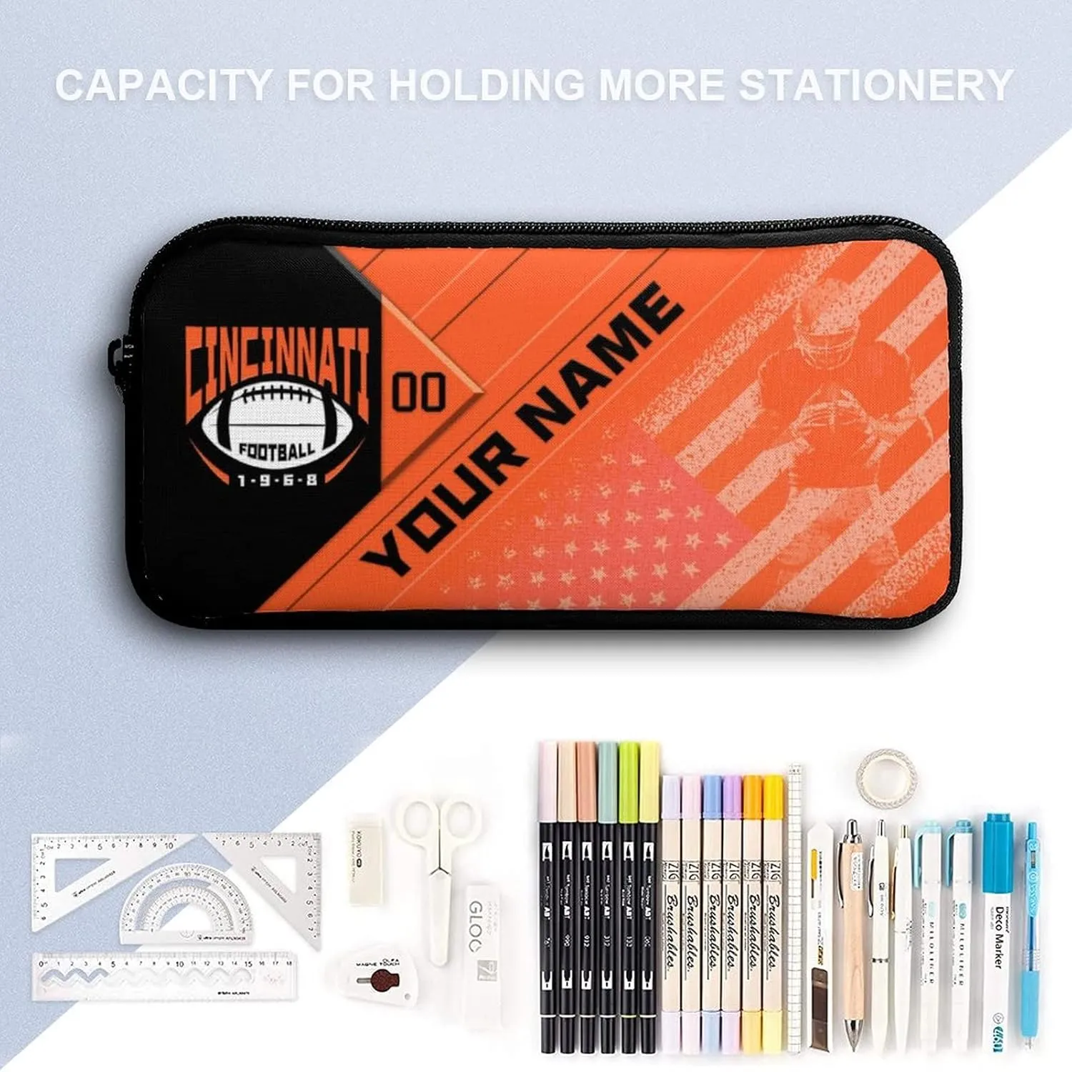 Custom Cincinnati Backpack with Lunch Bag Pencil Case Personalized Name Number 3 Piece Set Gifts for Men Women