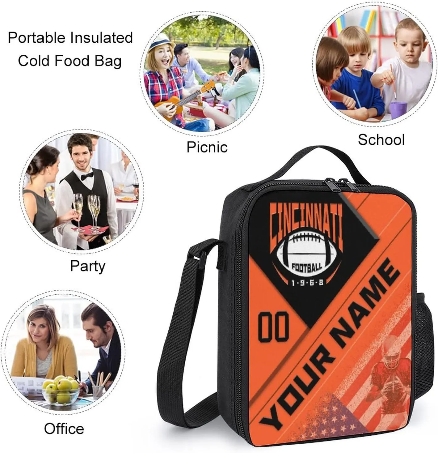 Custom Cincinnati Backpack with Lunch Bag Pencil Case Personalized Name Number 3 Piece Set Gifts for Men Women