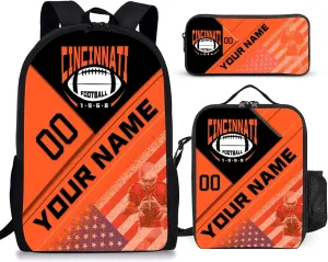Custom Cincinnati Backpack with Lunch Bag Pencil Case Personalized Name Number 3 Piece Set Gifts for Men Women