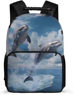 Cute Animal Two Dolphin Jump Travel Laptop Backpack 16 Inch Computer Bag Casual Daypack for Business Hiking