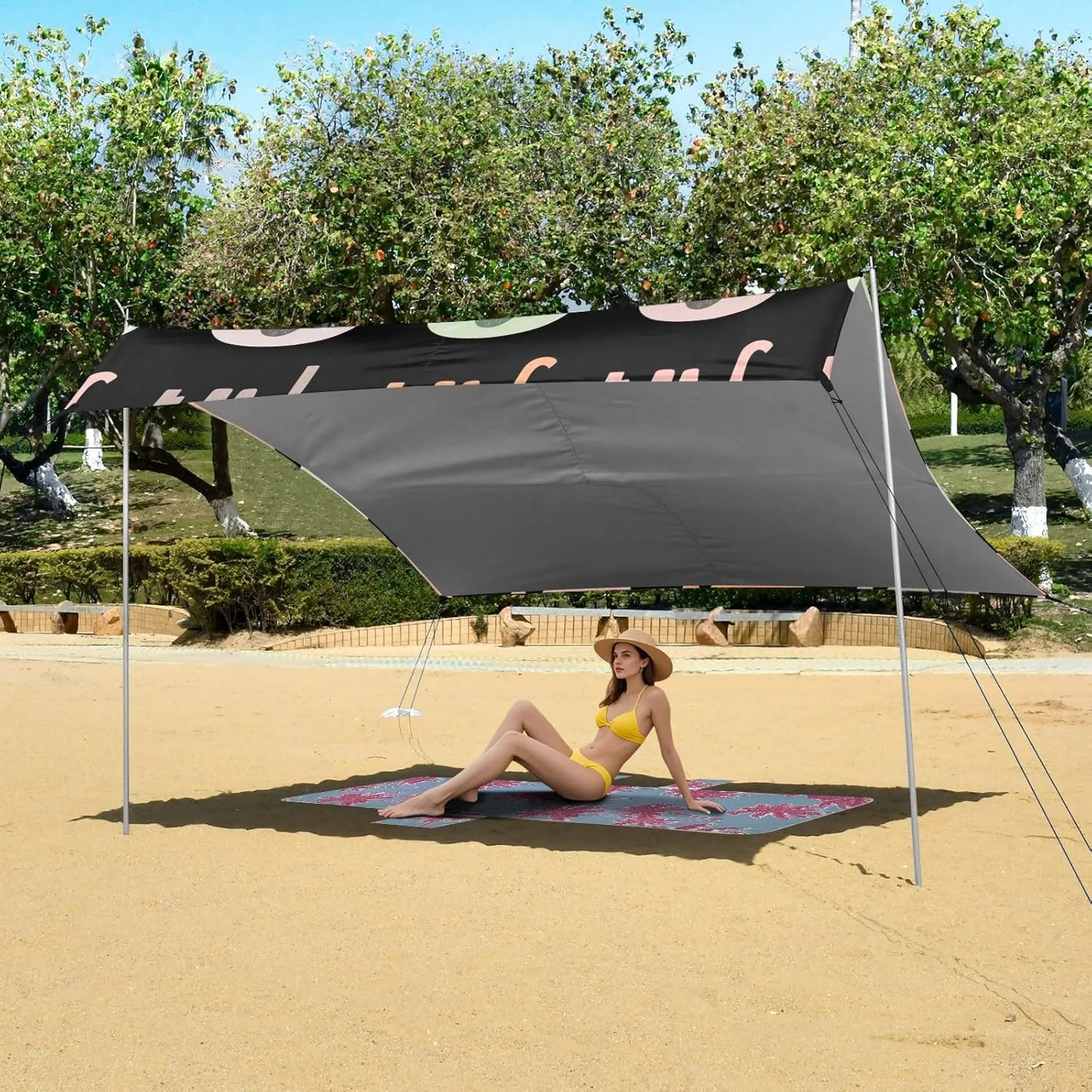 Cute Cartoon Elephants Colorful Beach Canopy Tent Patio Sun Shade Outdoor for Adults Camping Sun Shelter 9.2 × 10.5 FT Wind Sail Shade with Poles Sandbags Easy