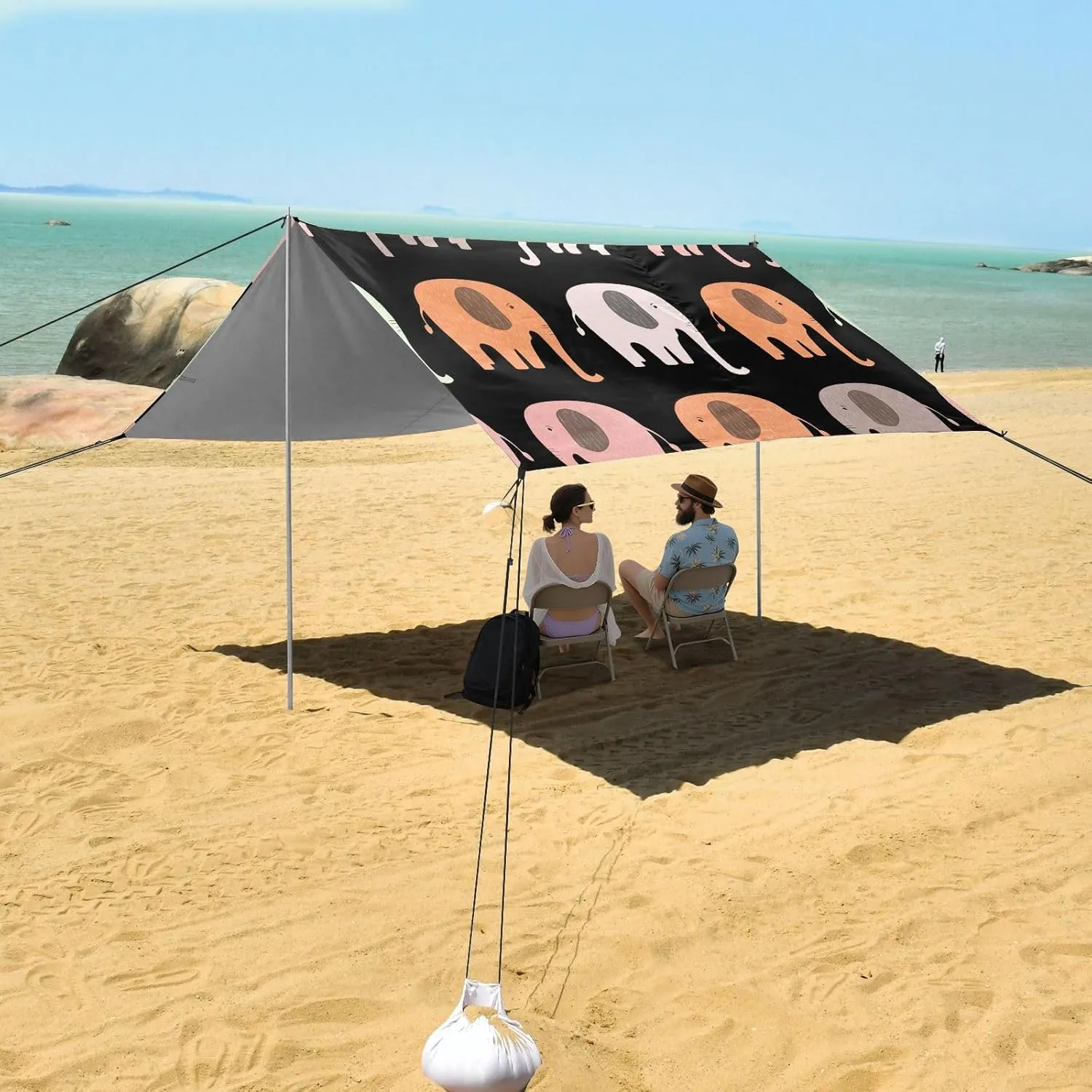 Cute Cartoon Elephants Colorful Beach Canopy Tent Patio Sun Shade Outdoor for Adults Camping Sun Shelter 9.2 × 10.5 FT Wind Sail Shade with Poles Sandbags Easy
