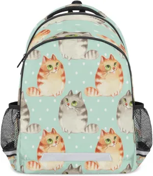 Cute Fat Cats Backpack with Reflective Strip, Animal Lightweight Backpack Travel Bag Casual Daypack Laptop Bag