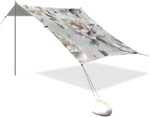 Cute Peonies Silver_1 Designed UPF50  Protection Beach Canopy Waterproof Portable Sunshade with Sturdy Poles, Sandbags and Shovel for Backyard, Grassland, Park tapete para Playa