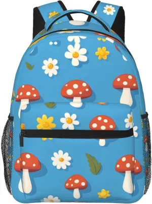 Cute Sewant Mushroom Flower Travel Laptop Backpacks Lightweight Travel Hiking Camping Multipurpose Daypack Casual College Backapck for Men Women Adult