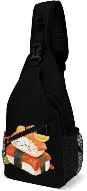 Cute Sleeping Sushi Japanese Food Crossbody Sling Backpack Multipurpose Chest Bag Casual Shoulder Bag Travel Hiking Daypack