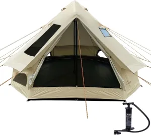 DANCHEL OUTDOOR B2I Waterproof Inflatable Camping Tent with Stove Jack for 1-3 Person, No Center Pole Portable Blow up Galmping Yurt with Pump, 300D Oxford Polyester Bell Tent Hiking, 29lbs, 3m