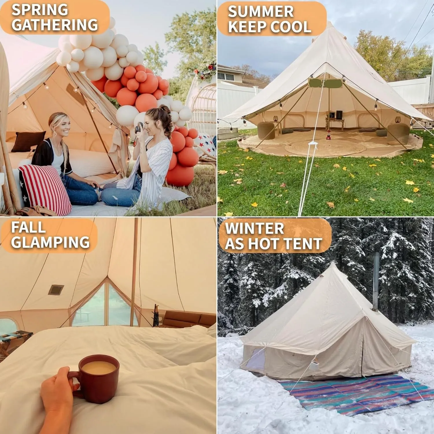 DANCHEL OUTDOOR B5PRO 4 Season Canvas Bell Tent with Stove Jack& A/C Vent, Glamping Yurt for All Year Living 4/6/8 Person Large Wall Tent Camping, 13ft-20ft
