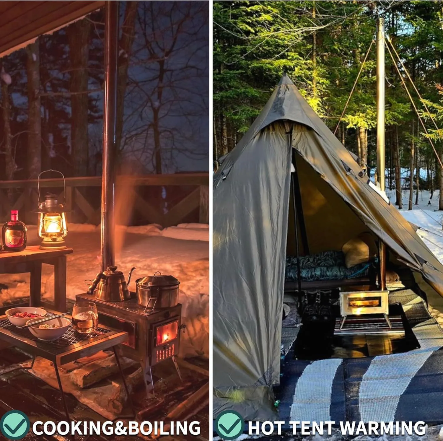 DANCHEL OUTDOOR Portable Wood Burning Stove with Fireproof Mat for Hot Tents– 304 Stainless Steel Folding Camping Stove Secondary Combustion Camping, 6.5FT Pipe