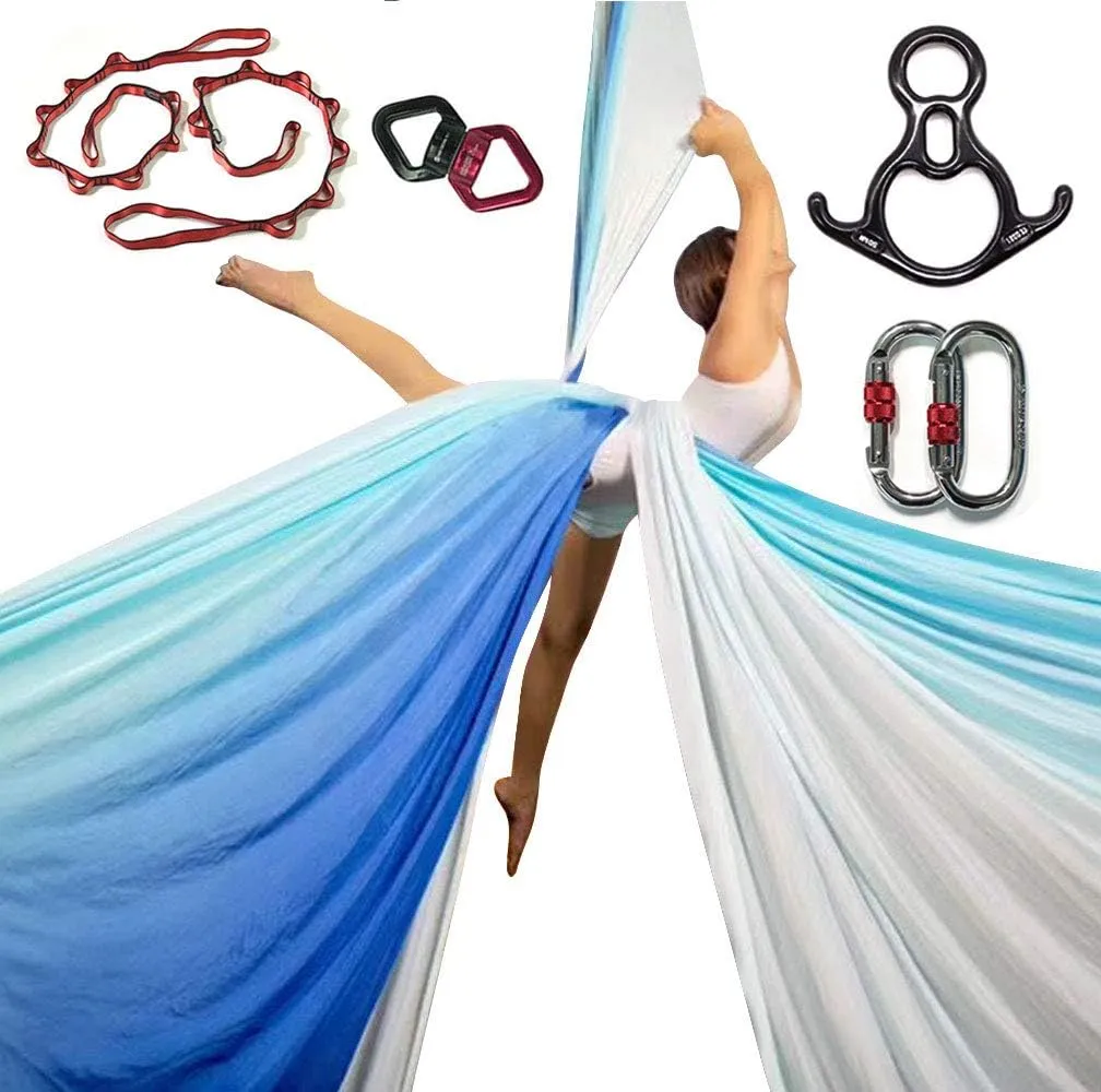 DASKING Aerial Silks Kit for Beginners & Pros - 10Yd Durable Fabric, Pro Safety Hardware & Easy Setup Guide - Yoga Hammock, Swing, Silk Rigging Kit