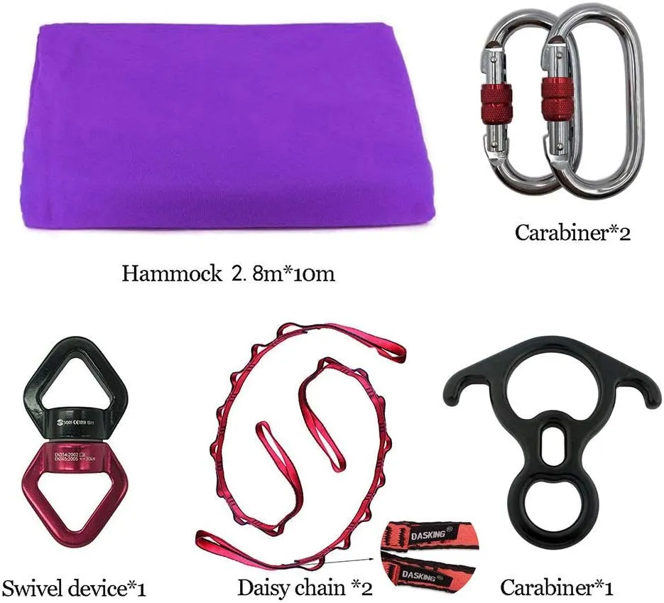 DASKING Aerial Silks Kit for Beginners & Pros - 10Yd Durable Fabric, Pro Safety Hardware & Easy Setup Guide - Yoga Hammock, Swing, Silk Rigging Kit