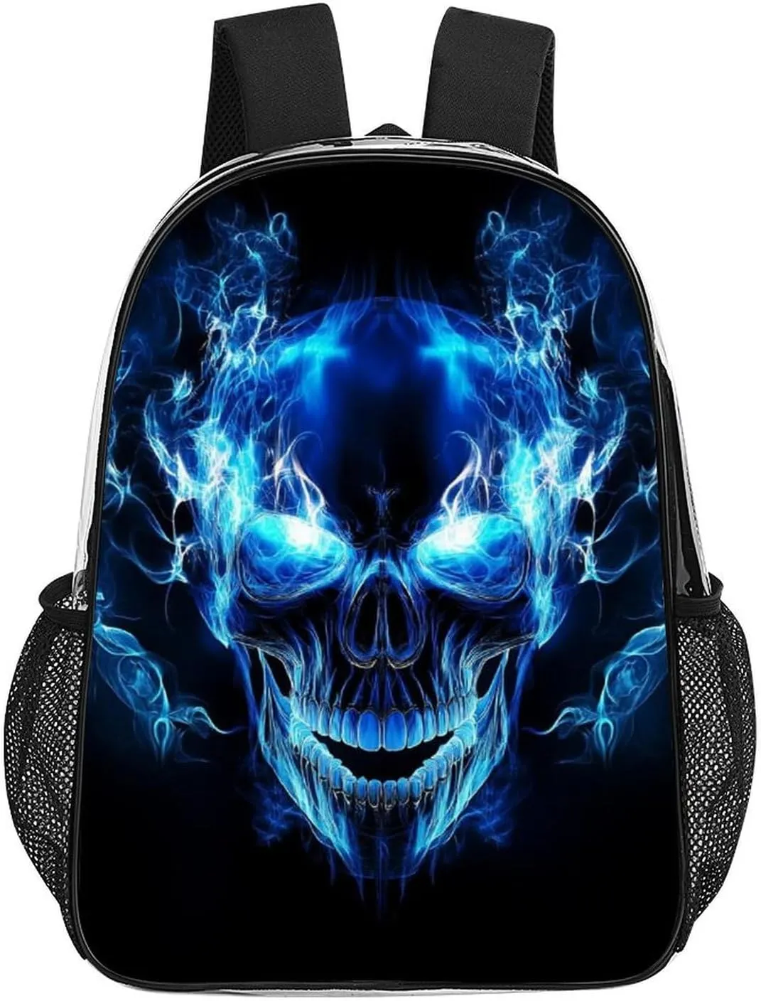 Daypack Bookbag Anti-Theft Multipurpose Large Capacity Bookbag - Blue Fire Flame Skull Travel Hiking & Camping Rucksack Transparent Bag