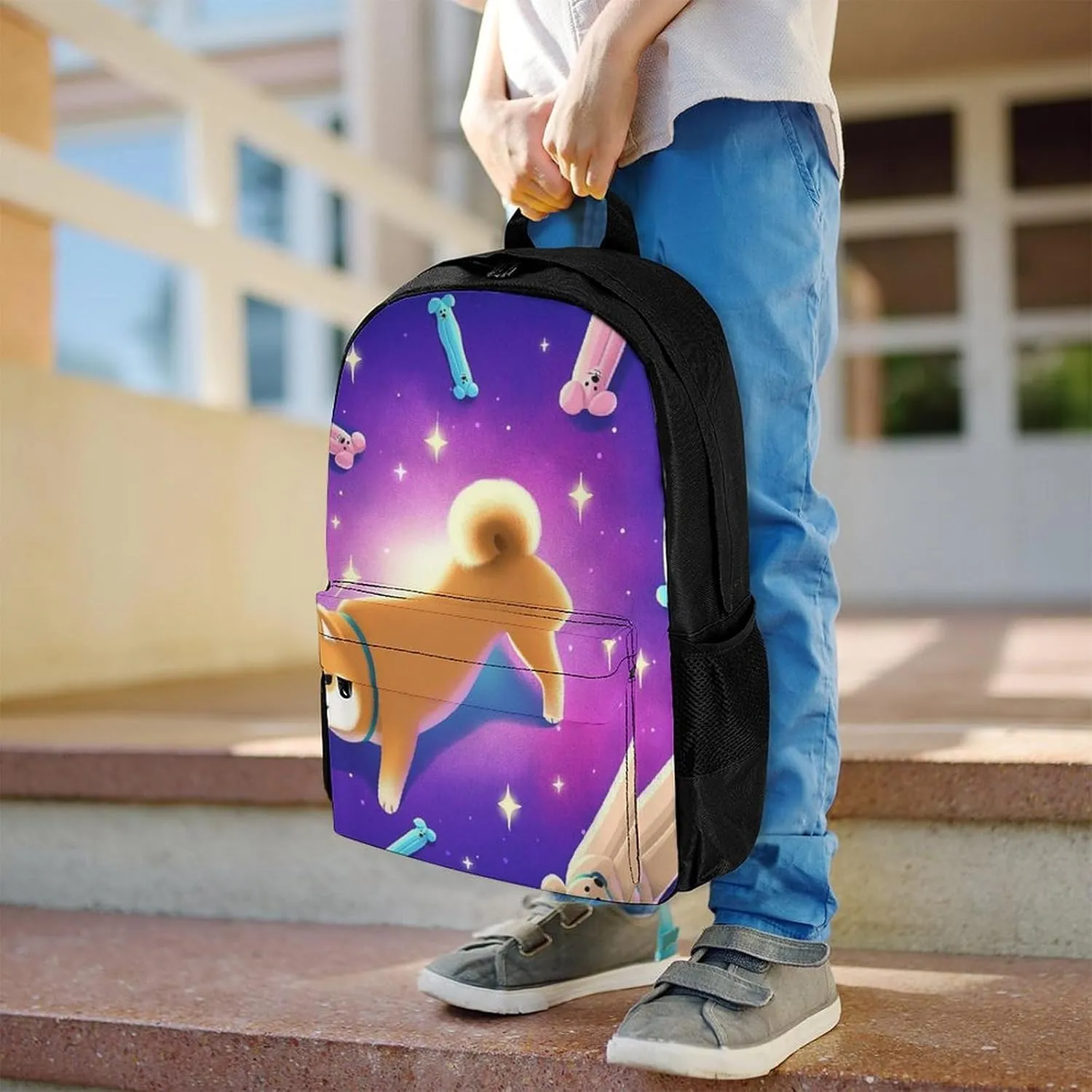 Daypack Bookbag Multipurpose Anti-Theft Big Capacity Carry On Bag - Purple Space Corgi Dog Art Travel Hiking & Camping Rucksack With Padded Straps