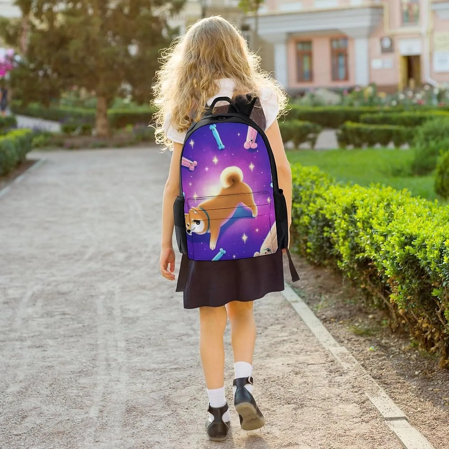 Daypack Bookbag Multipurpose Anti-Theft Big Capacity Carry On Bag - Purple Space Corgi Dog Art Travel Hiking & Camping Rucksack With Padded Straps