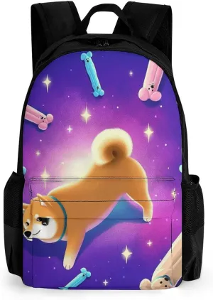 Daypack Bookbag Multipurpose Anti-Theft Big Capacity Carry On Bag - Purple Space Corgi Dog Art Travel Hiking & Camping Rucksack With Padded Straps