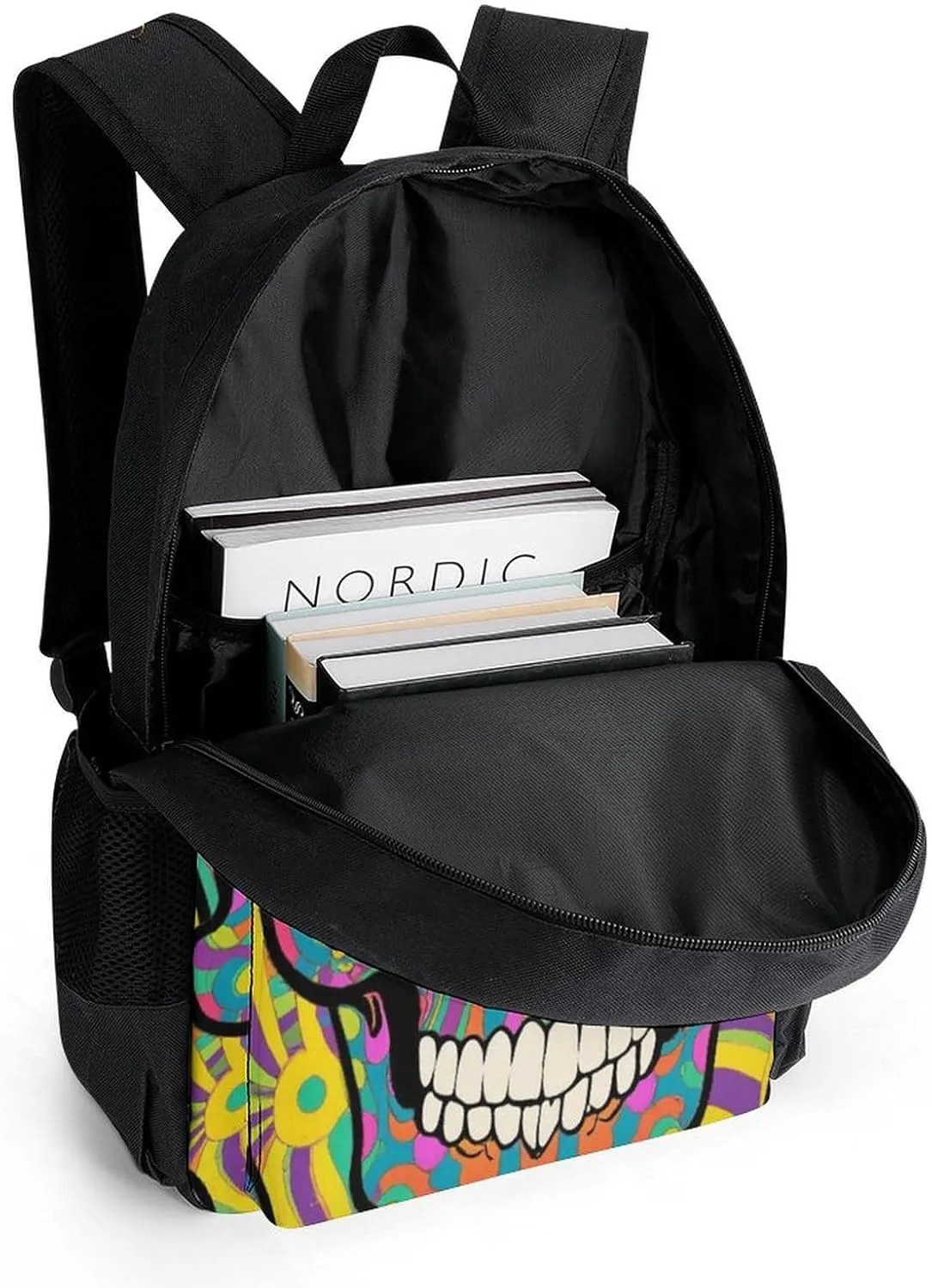 Daypack Bookbag Multipurpose Anti-Theft Big Capacity Carry On Bag - Trippy Skull Art Travel Hiking & Camping Rucksack With Padded Straps