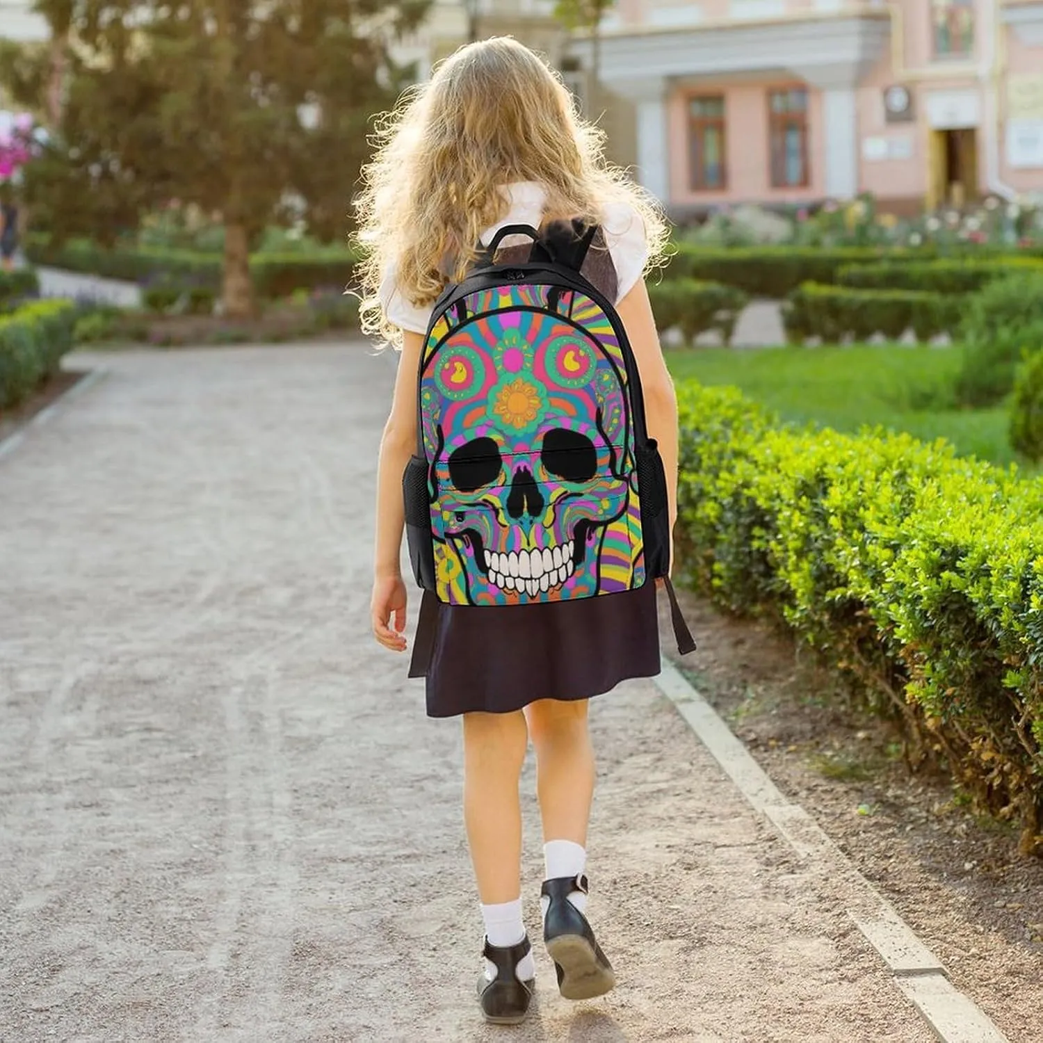 Daypack Bookbag Multipurpose Anti-Theft Big Capacity Carry On Bag - Trippy Skull Art Travel Hiking & Camping Rucksack With Padded Straps