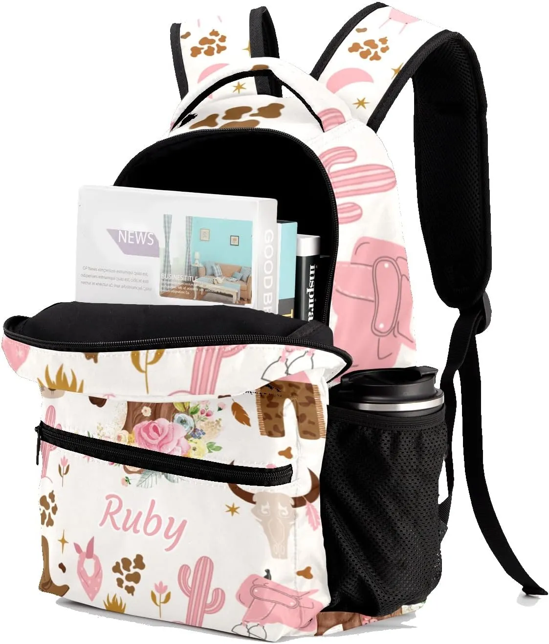 Deven Cowgirl Wild Floral Horse Personalized Kids Backpack for Boy/Girl Teen Primary School Daypack Travel Bag Bookbag