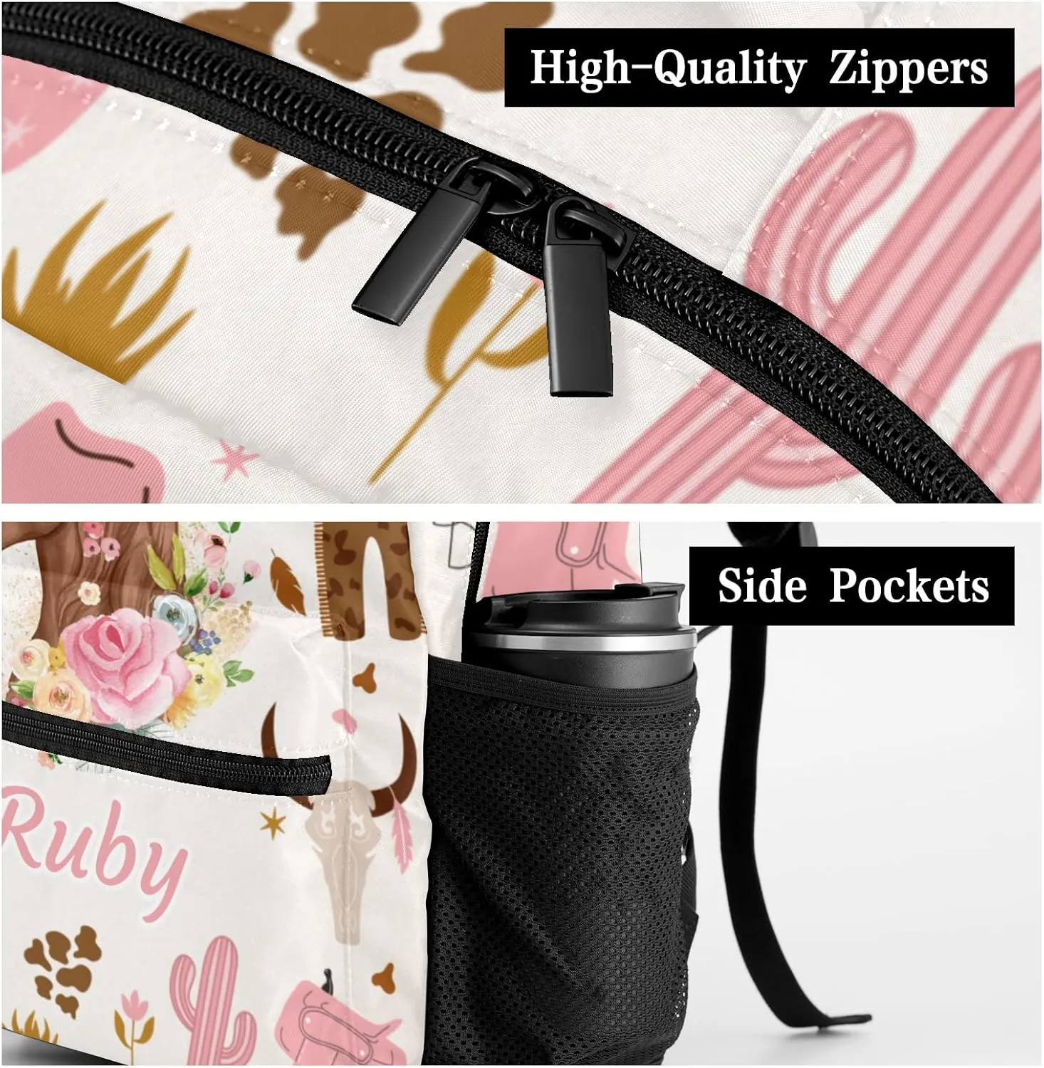 Deven Cowgirl Wild Floral Horse Personalized Kids Backpack for Boy/Girl Teen Primary School Daypack Travel Bag Bookbag