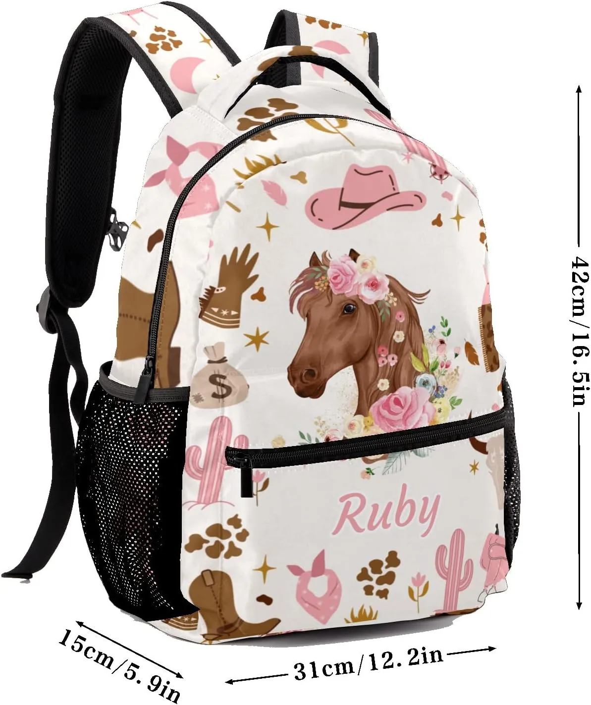 Deven Cowgirl Wild Floral Horse Personalized Kids Backpack for Boy/Girl Teen Primary School Daypack Travel Bag Bookbag