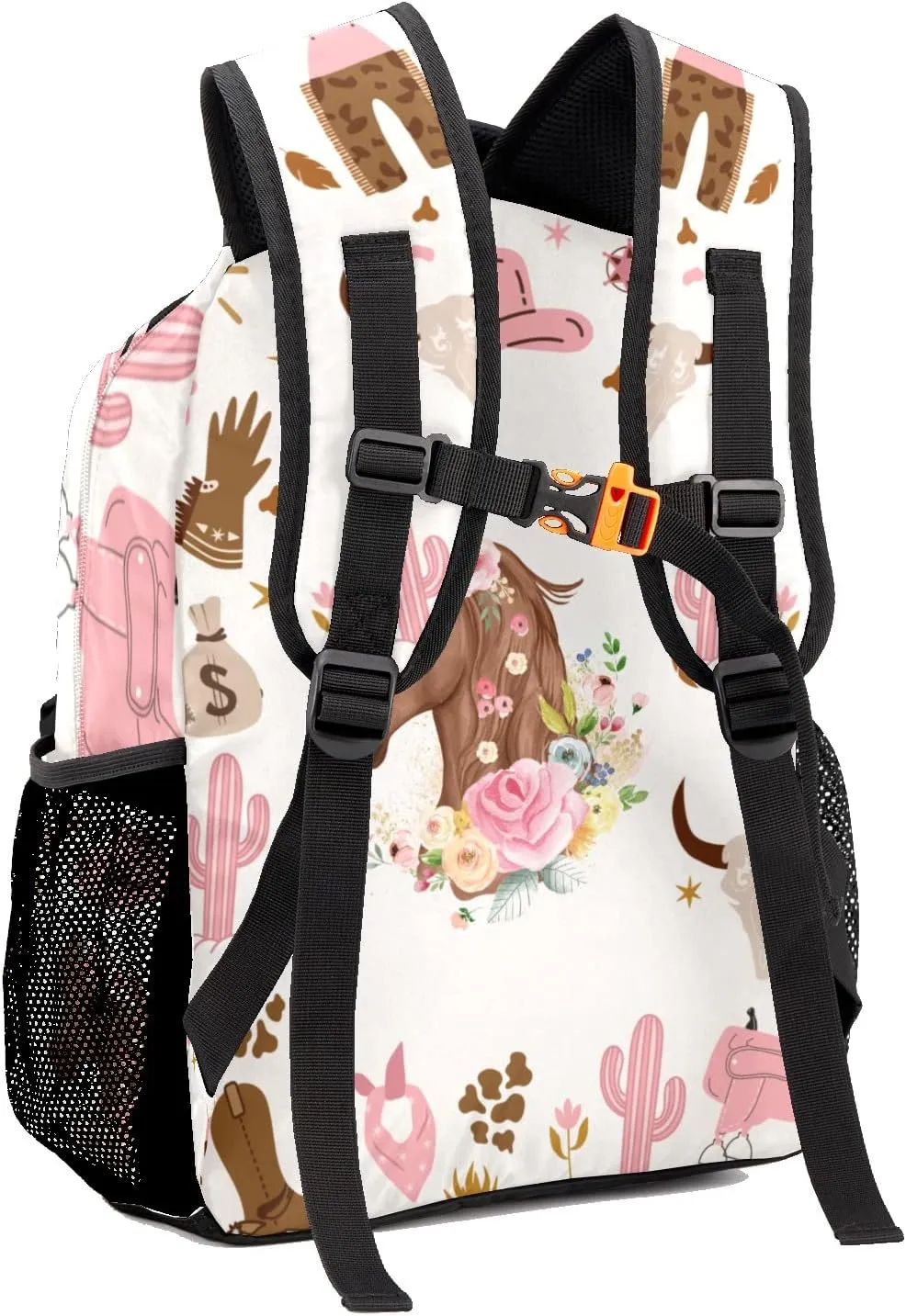 Deven Cowgirl Wild Floral Horse Personalized Kids Backpack for Boy/Girl Teen Primary School Daypack Travel Bag Bookbag