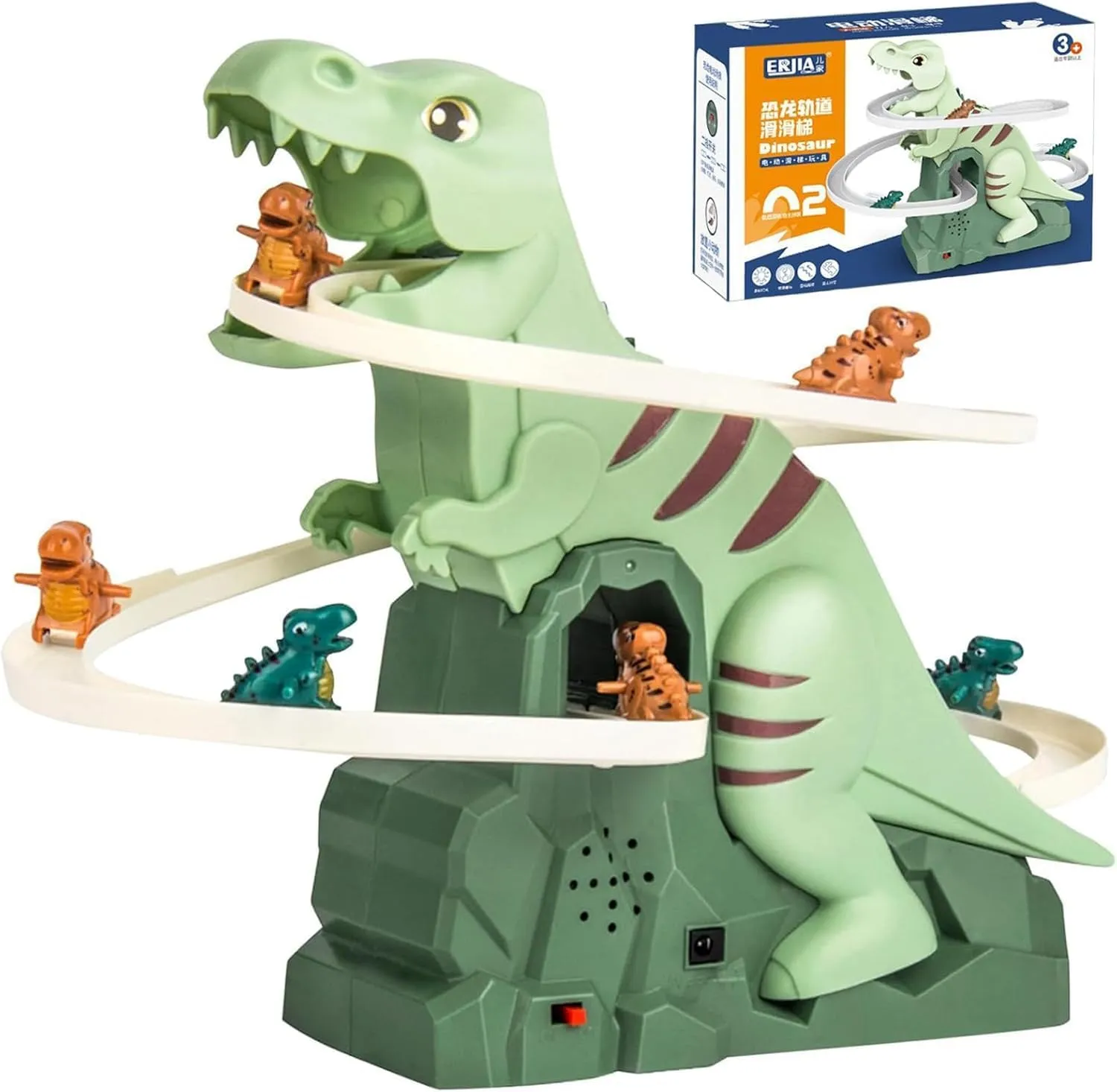 Dinosaur Climbing Slide Music Toy, Electric Dinosaur Roller Coaster Toy with Lights and Music, Dinosaur Climbing Slide Toys, Electric Race Track Game Fun Track Slide Roller Coaster Toys (2PCS)