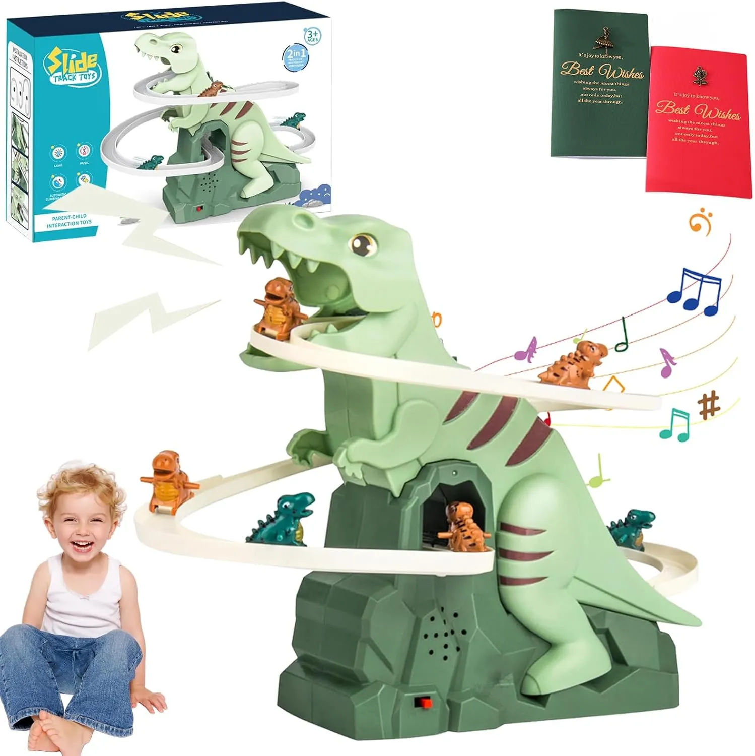 Dinosaur Climbing Stairs Toy, Dinosaur Roller Coaster Toy, Dinosaur Climbing Slide Toys, Electric Dinosaur Climb Stairs Music Toys, Dino-Saur Track Music to-y with 5 Little Dino-Saur (1 Pcs)