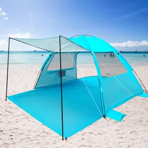 DLUCKY Beach Tent for 1-2-3 Person,Anti-UV Portable Sun Shade Shelter UPF 50 ,Both Sides Extendable Floor, Extendable Awning Iron Rod Support,with 2 Ventilating Mesh Windows, Lightweight & Easy Setup