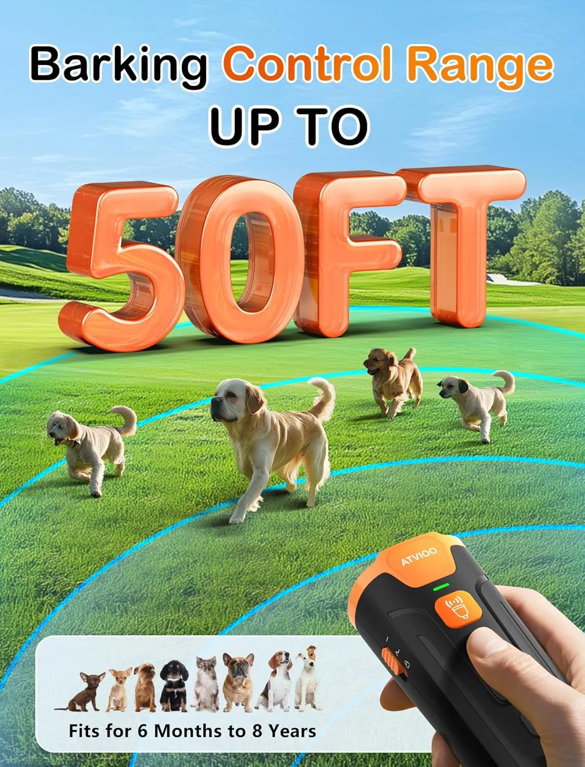 Dog Bark Deterrent Device - Ultrasonic Anti-Barking Devices with 3X Sonic Emitters, Up to 50FT Long Range & Rechargeable Bark Control - Safe for Dogs Training - Indoor & Outdoor (Black)
