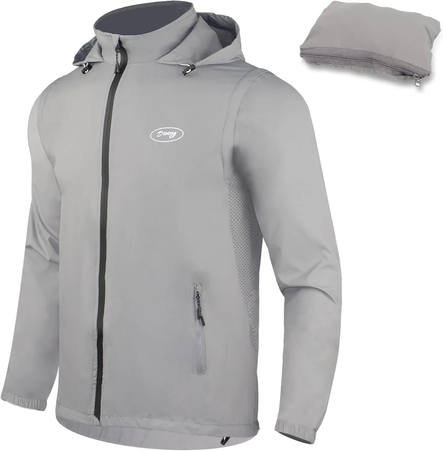 Dooy Men's Cycling Jacket ​with Detachable Sleeves Windbreaker Jackets Windproof Running Vest Lightweight and High Visibility