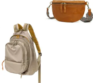 DORIS&JACKY UNISEX Campus Backpack Large Capacity Travel Casual Daypack For Women (Beige)