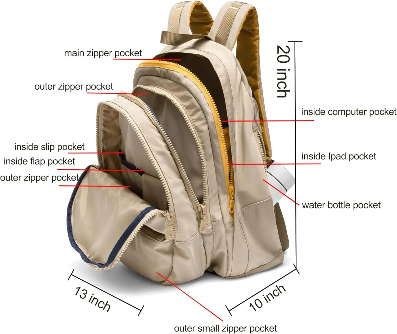 DORIS&JACKY UNISEX Campus Backpack Large Capacity Travel Casual Daypack For Women (Large-Beige)