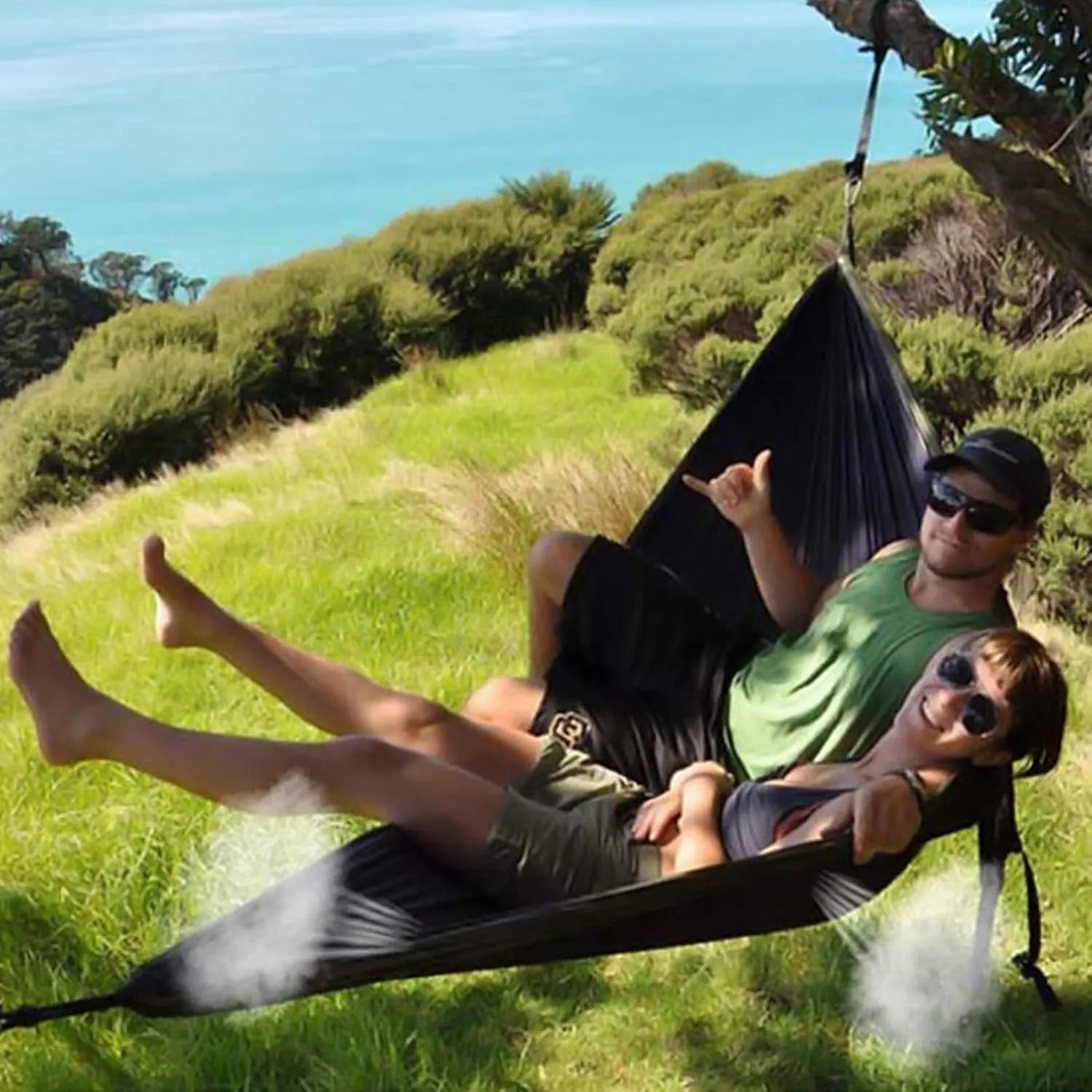 Double Camping Hammock for 1 2 People with Tree Straps, Lightweight Portable 210T Parachute Nylon Hammock for Hiking, Traveling, Backpacking and Backyard,F,250x140cm