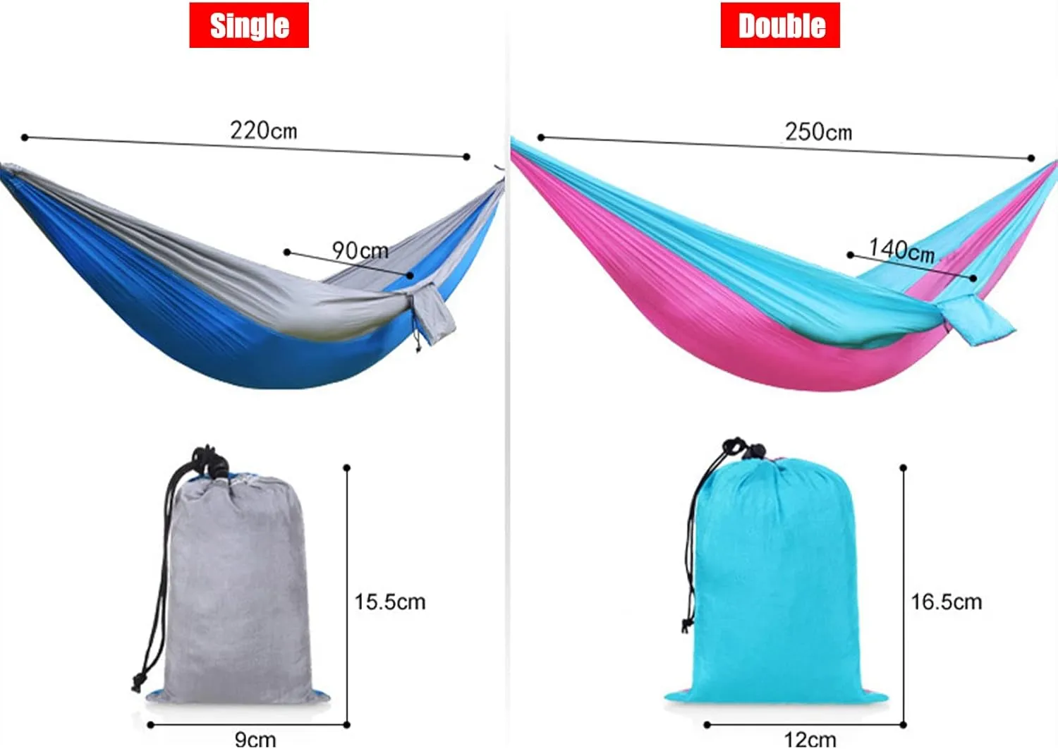 Double Camping Hammock for 1 2 People with Tree Straps, Lightweight Portable 210T Parachute Nylon Hammock for Hiking, Traveling, Backpacking and Backyard,F,250x140cm